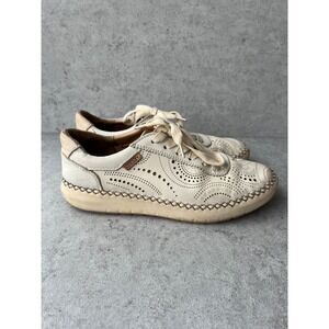 Pikolinos Mesina Leather Lace Up Sneakers Cream Floral Cut Out Spring Womens‎ 39